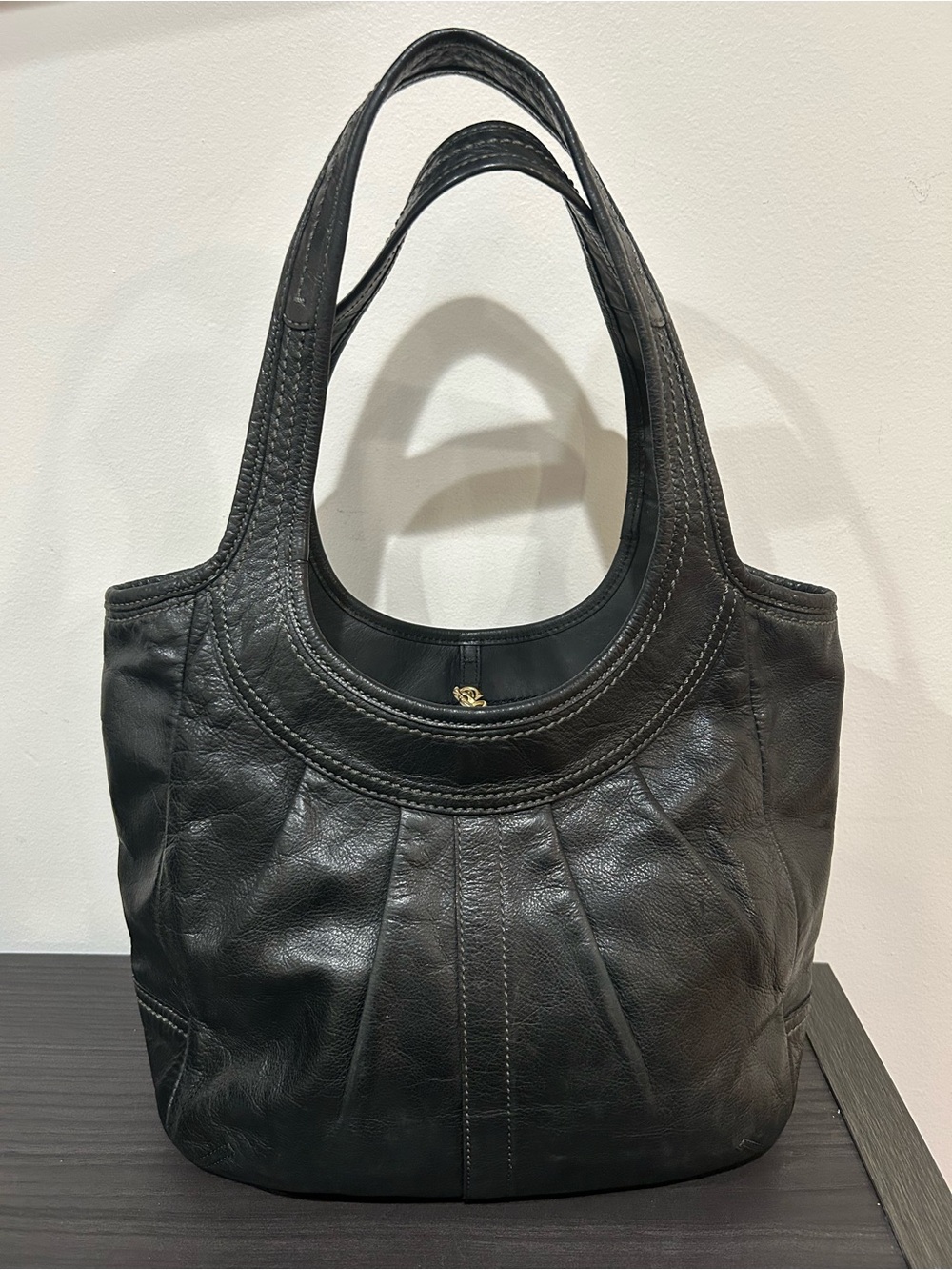 Coach Ergo Leather with Tattersall lining. 
Style #12240) EUC